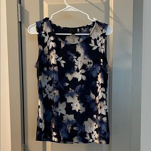 JM Collection Navy and White Floral Tank Top